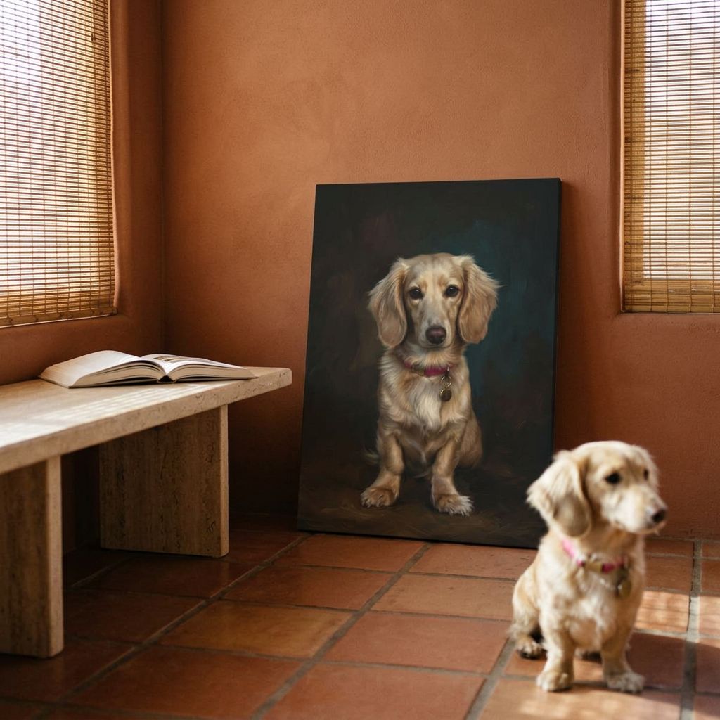 A custom portrait in oil-painting style, printed on matte canvas.