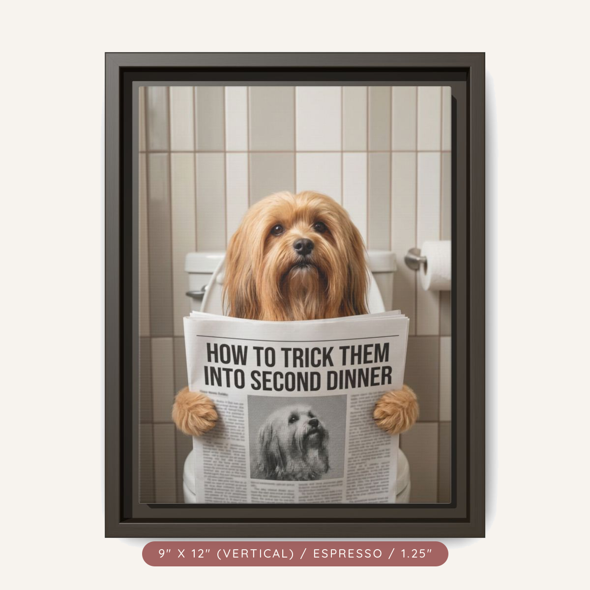 Custom Pet Portrait on Matte Canvas, Framed — The Bathroom Reader — view 2