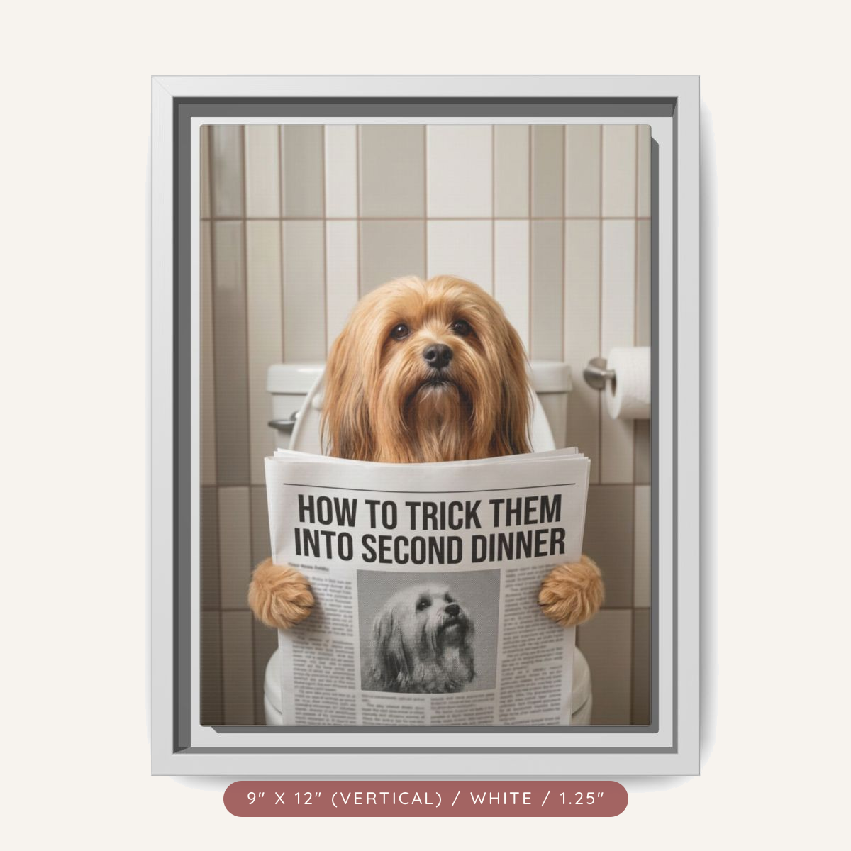 Custom Pet Portrait on Matte Canvas, Framed — The Bathroom Reader — view 5