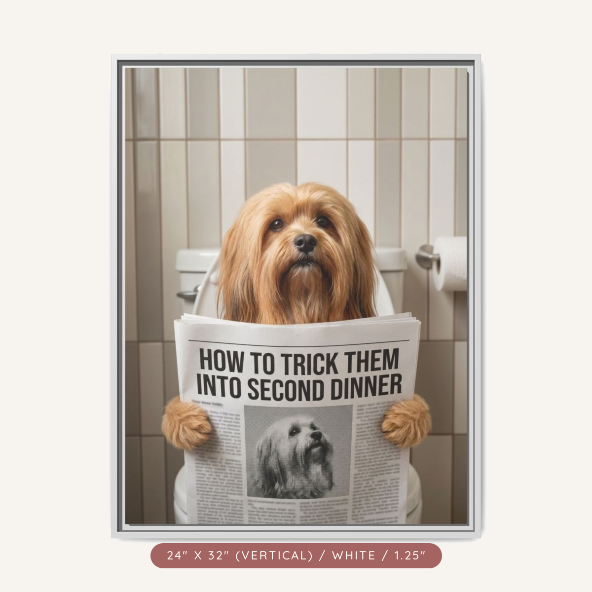 Custom Pet Portrait on Matte Canvas, Framed — The Bathroom Reader — view 50
