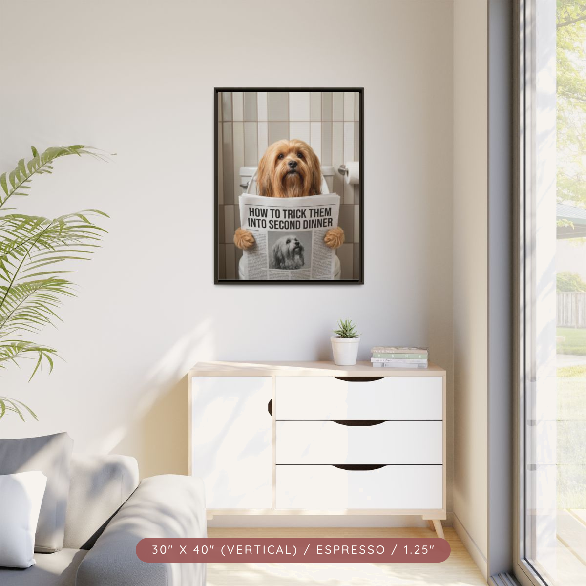 Custom Pet Portrait on Matte Canvas, Framed — The Bathroom Reader — view 76