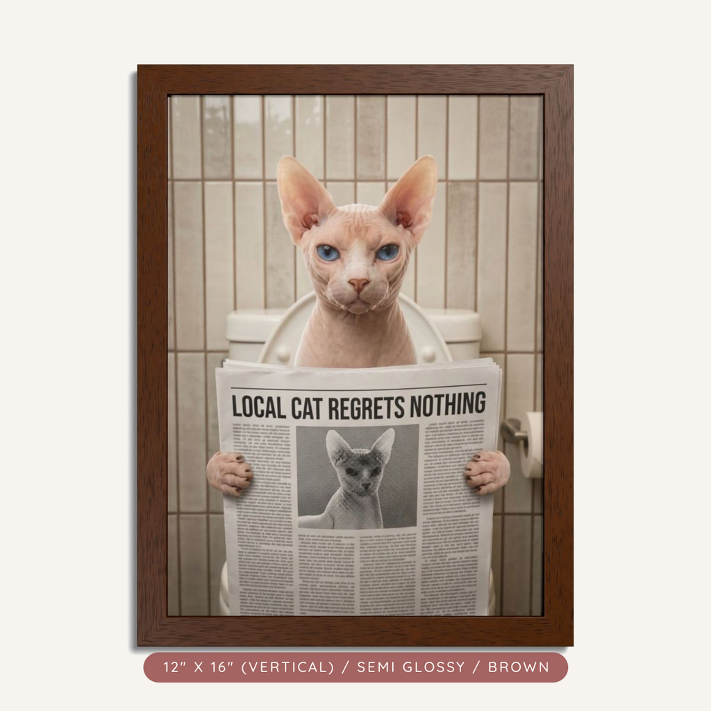 Custom Pet Bathroom Portrait, Framed Poster — Reading the News — view 2