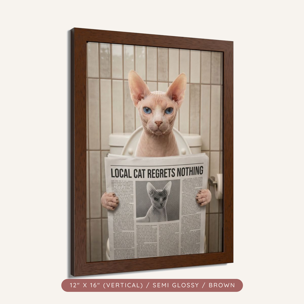 Custom Pet Bathroom Portrait, Framed Poster — Reading the News — view 4