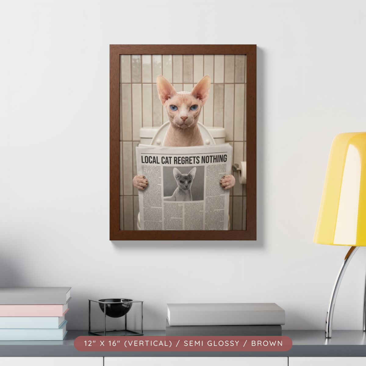 Custom Pet Bathroom Portrait, Framed Poster — Reading the News — view 6