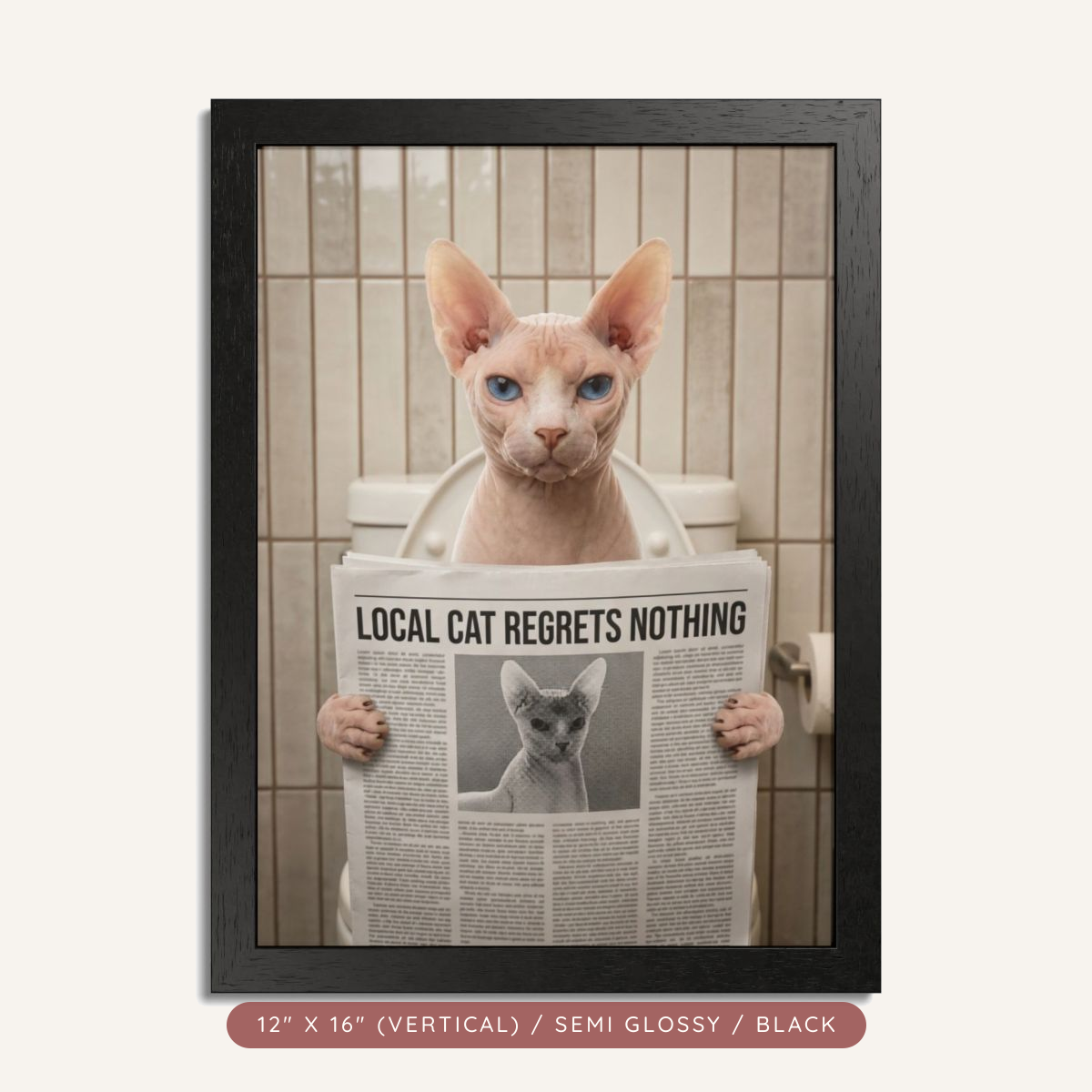 Custom Pet Bathroom Portrait, Framed Poster — Reading the News — view 3