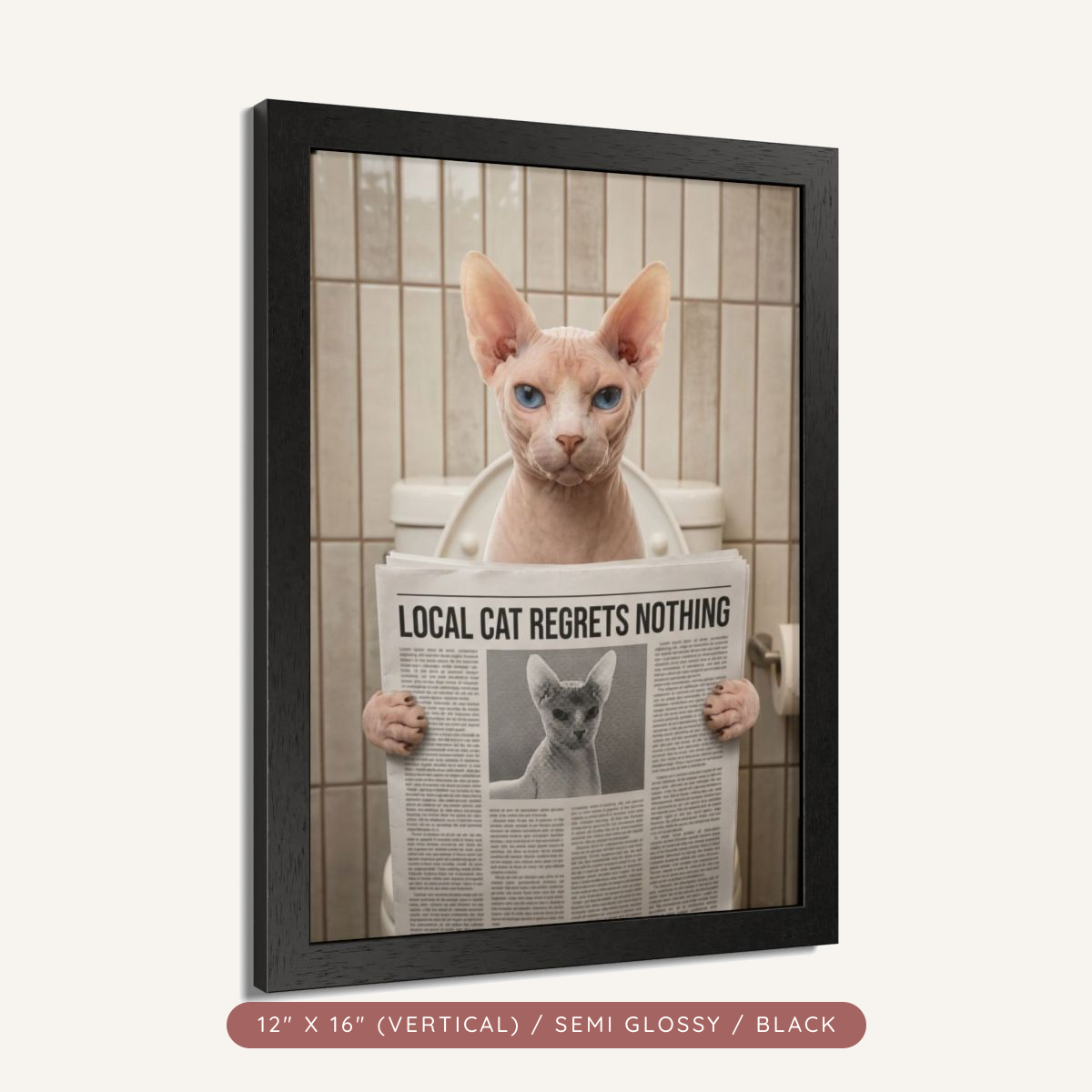 Custom Pet Bathroom Portrait, Framed Poster — Reading the News — view 5