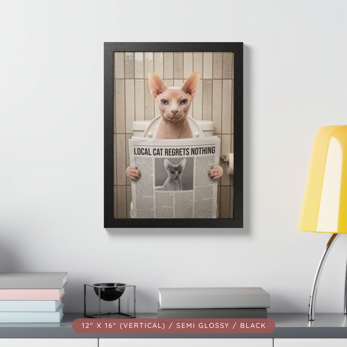 Custom Pet Bathroom Portrait, Framed Poster — Reading the News — view 7