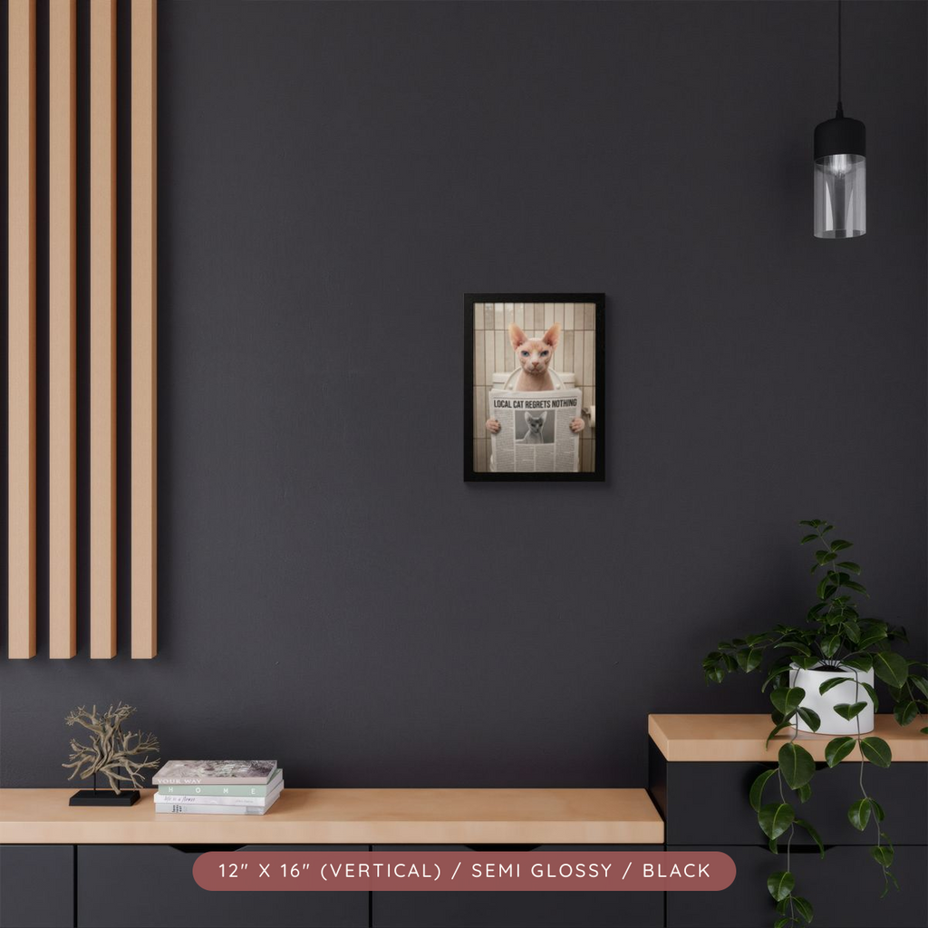Custom Pet Bathroom Portrait, Framed Poster — Reading the News — view 9