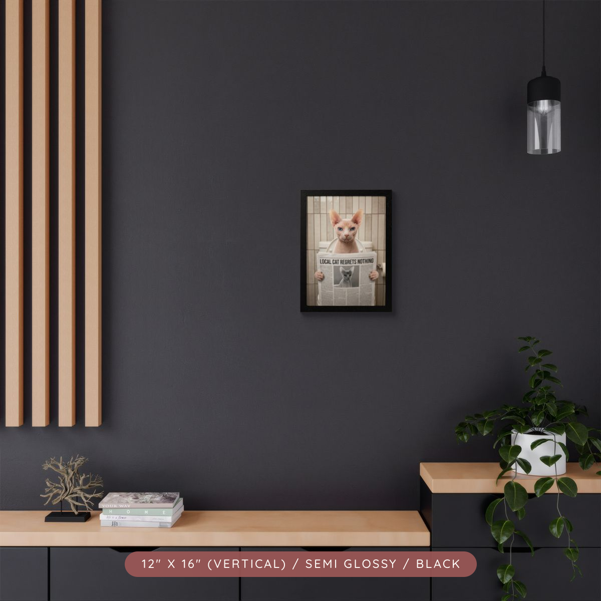 Custom Pet Bathroom Portrait, Framed Poster — Reading the News — view 9