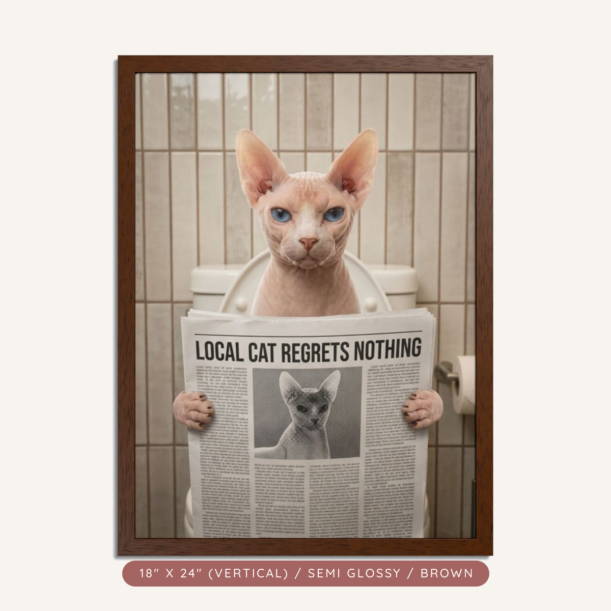Custom Pet Bathroom Portrait, Framed Poster — Reading the News — view 10