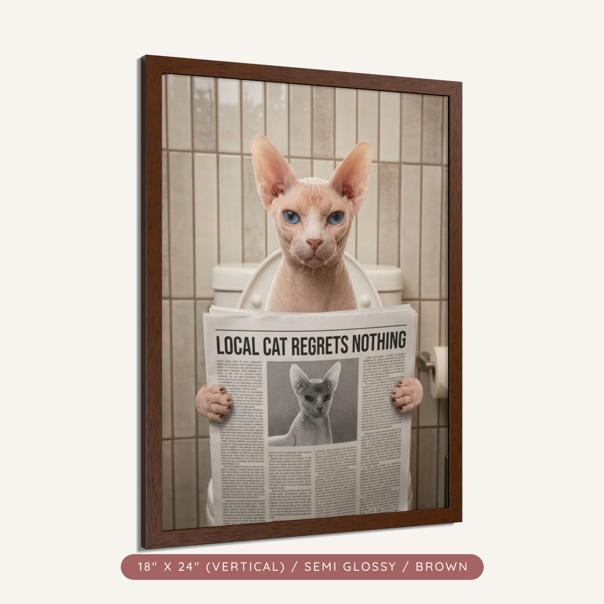 Custom Pet Bathroom Portrait, Framed Poster — Reading the News — view 12