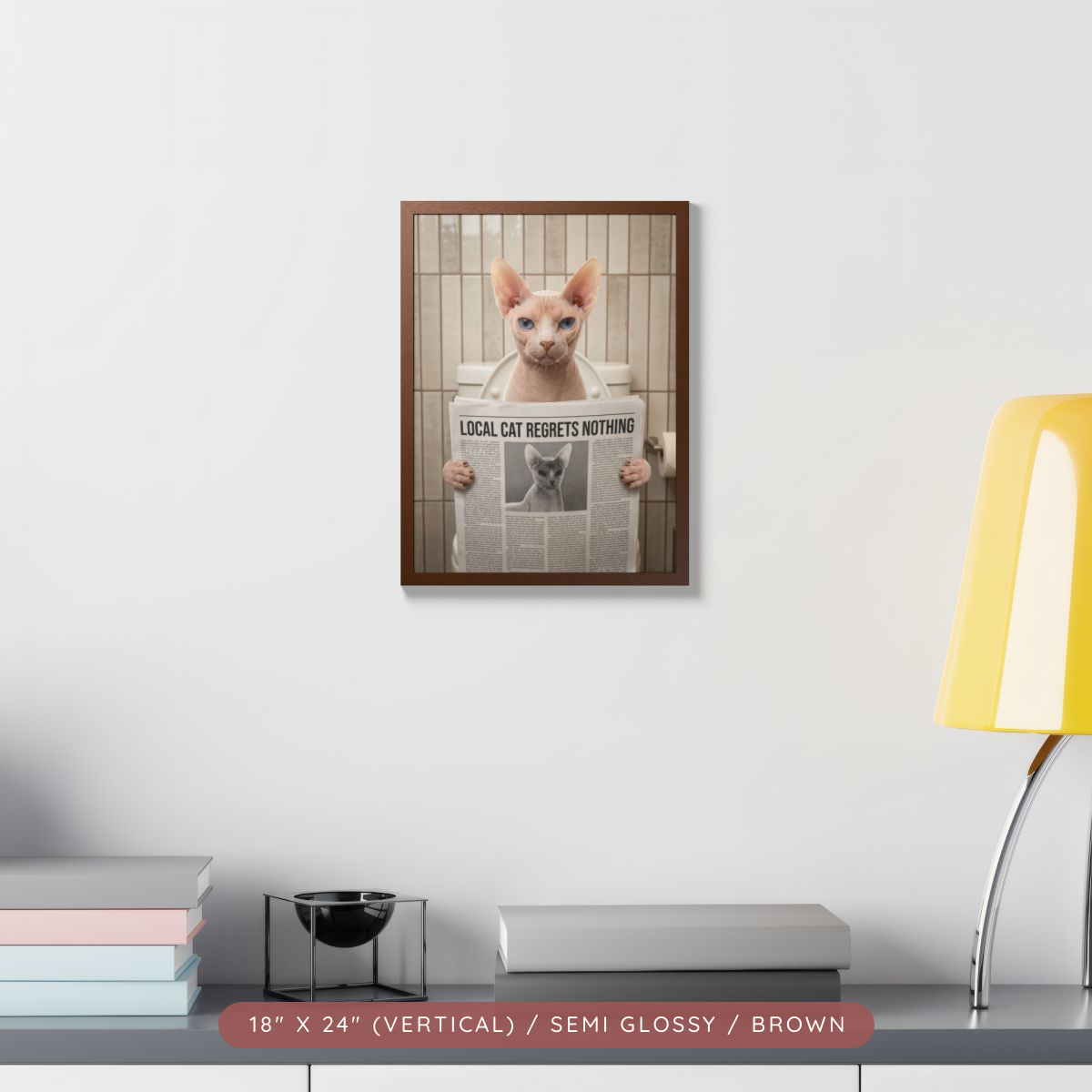 Custom Pet Bathroom Portrait, Framed Poster — Reading the News — view 14