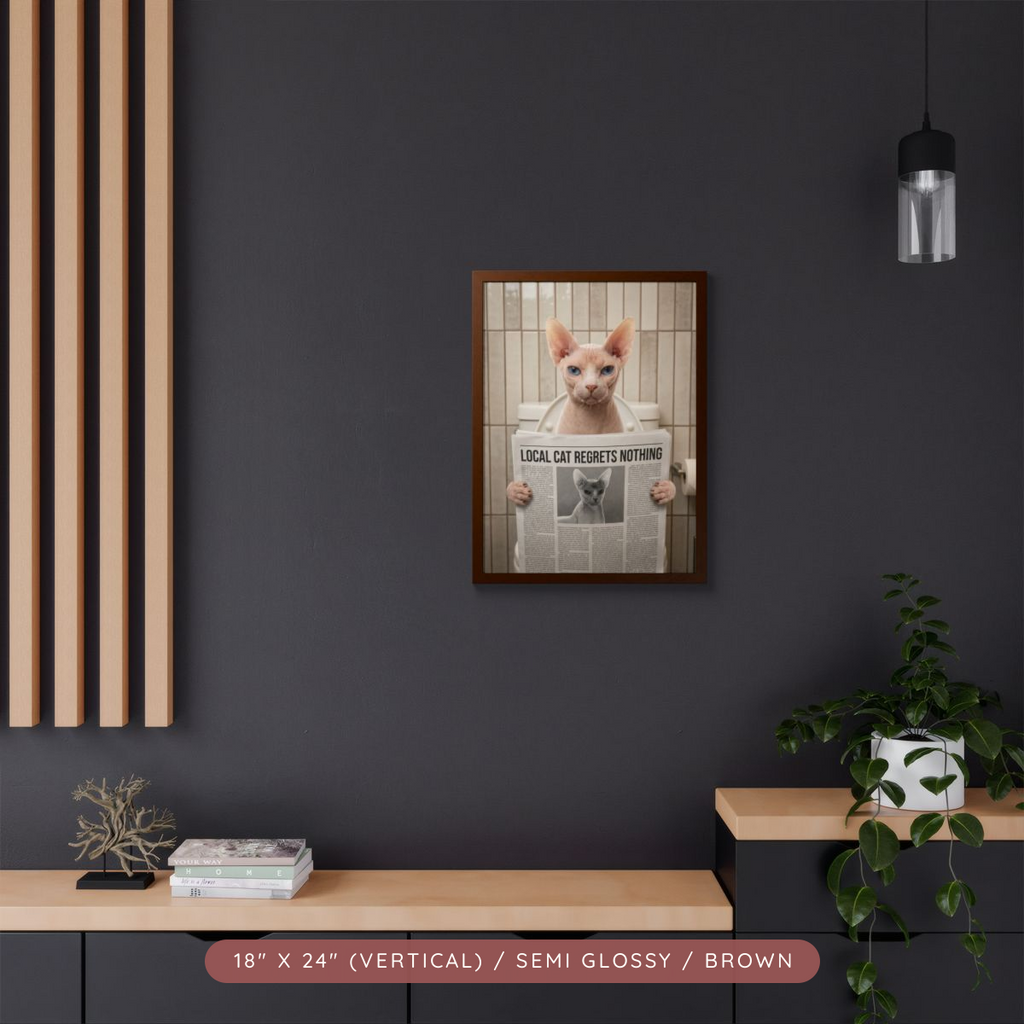 Custom Pet Bathroom Portrait, Framed Poster — Reading the News — view 16