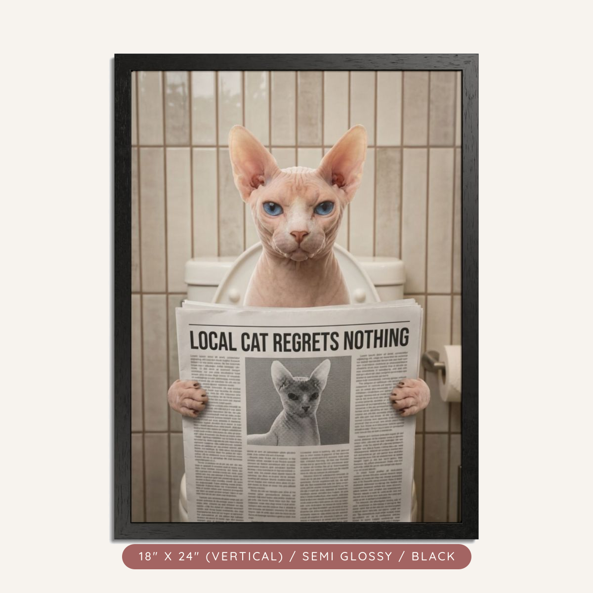 Custom Pet Bathroom Portrait, Framed Poster — Reading the News — view 11