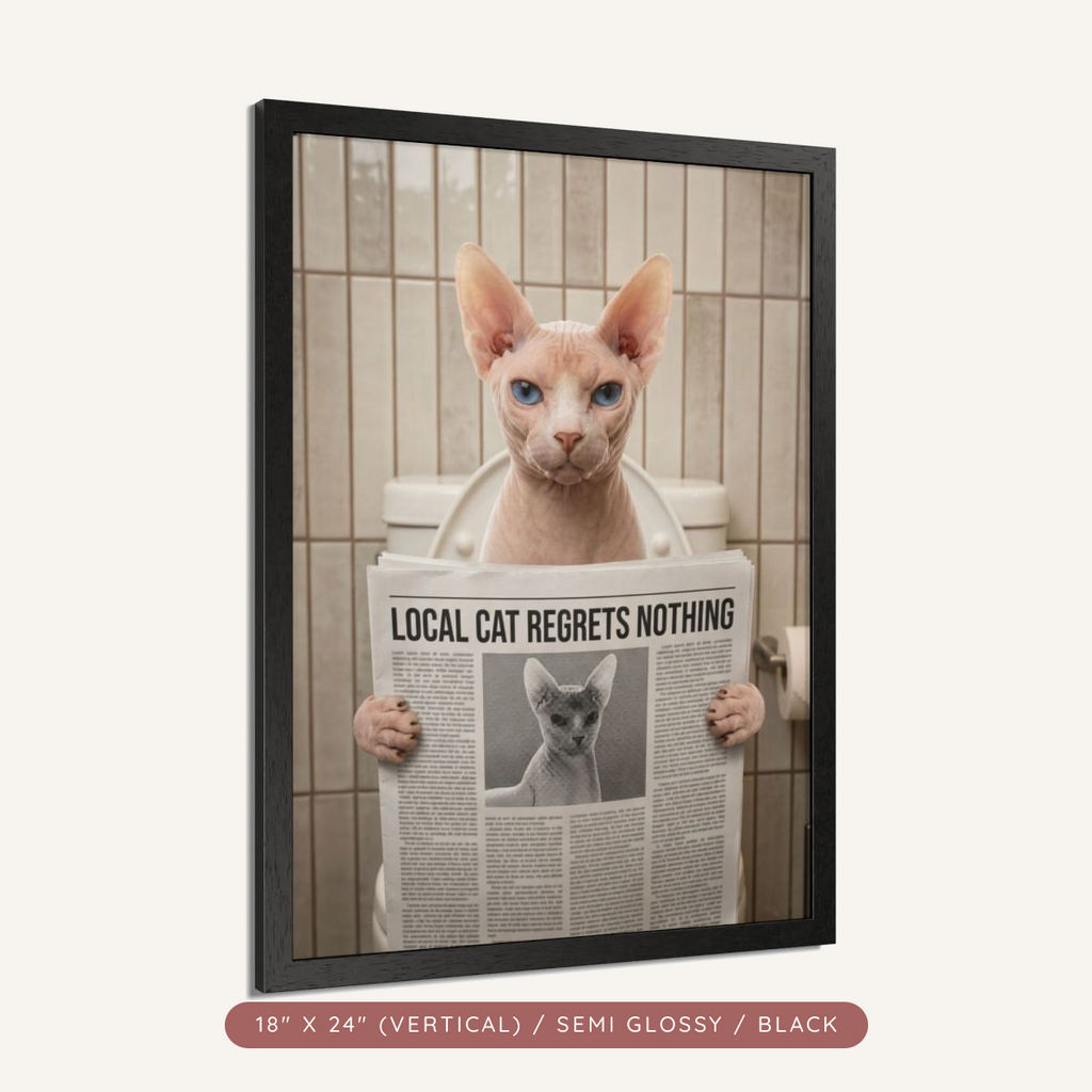Custom Pet Bathroom Portrait, Framed Poster — Reading the News — view 13