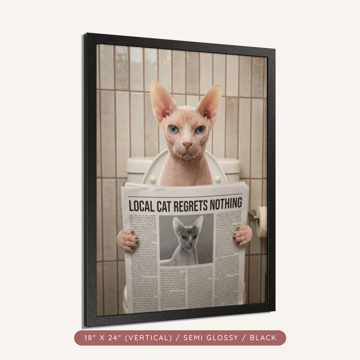 Custom Pet Bathroom Portrait, Framed Poster — Reading the News — view 13