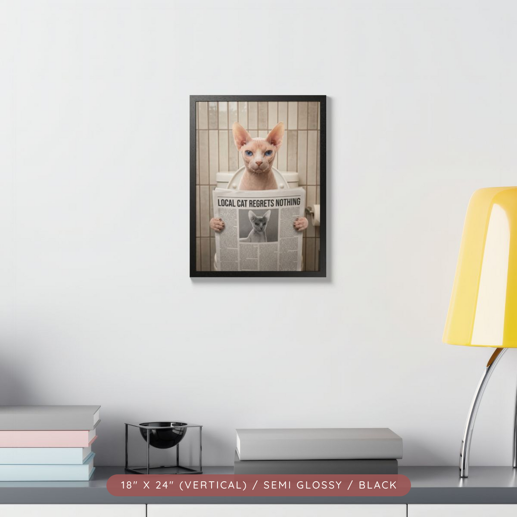 Custom Pet Bathroom Portrait, Framed Poster — Reading the News — view 15
