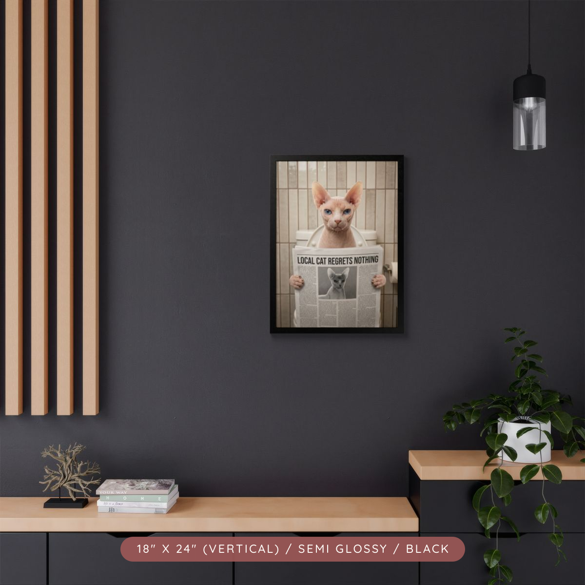 Custom Pet Bathroom Portrait, Framed Poster — Reading the News — view 17