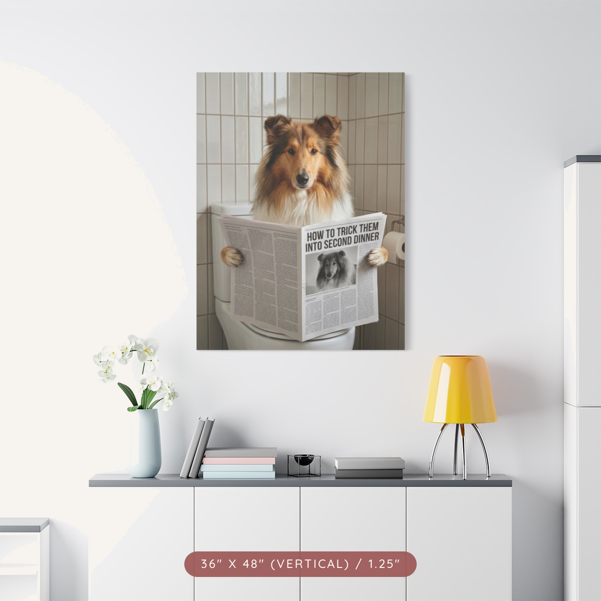 Custom Pet Portrait on Matte Canvas — Bathroom Reading — view 29