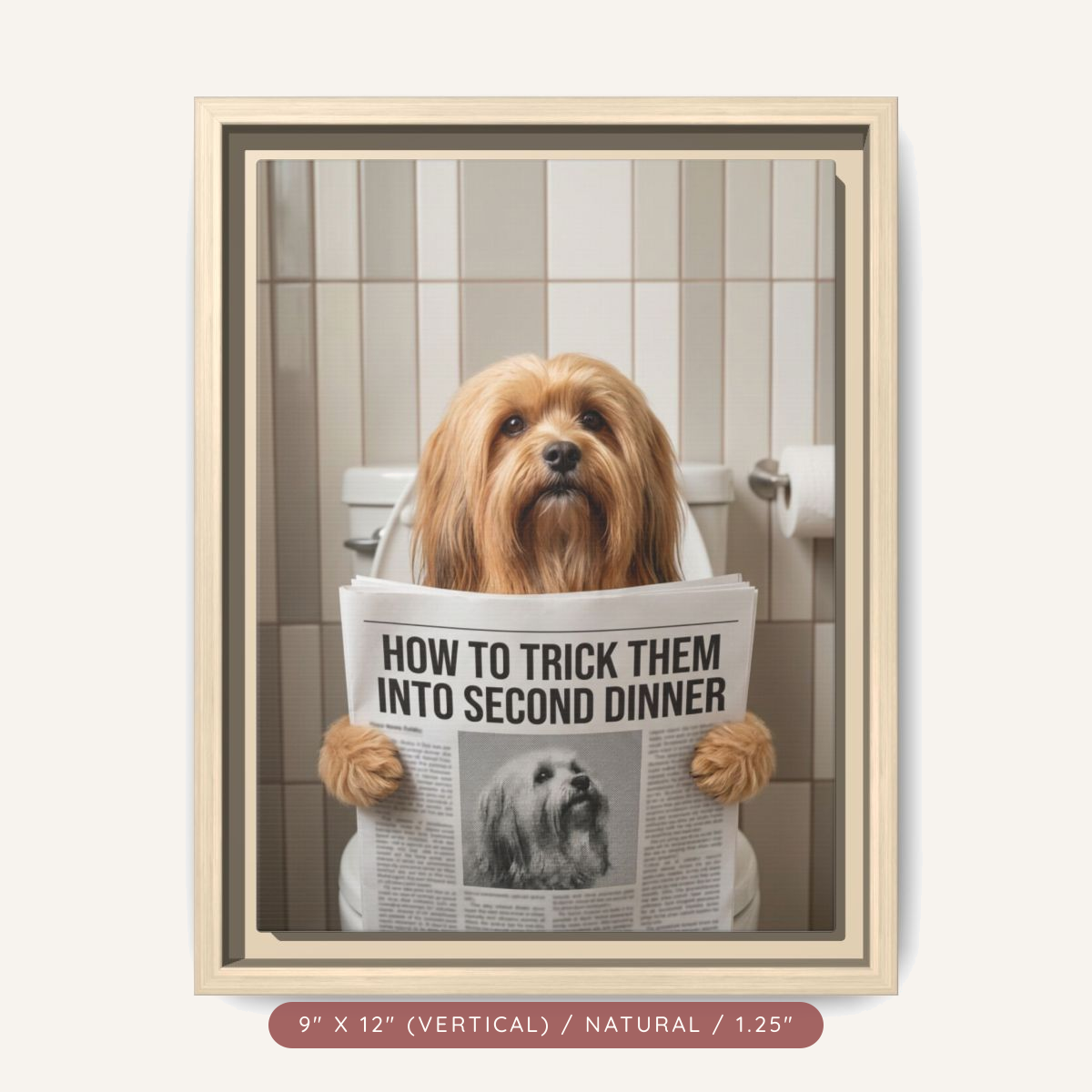 Custom Pet Portrait on Matte Canvas, Framed — The Bathroom Reader — view 4