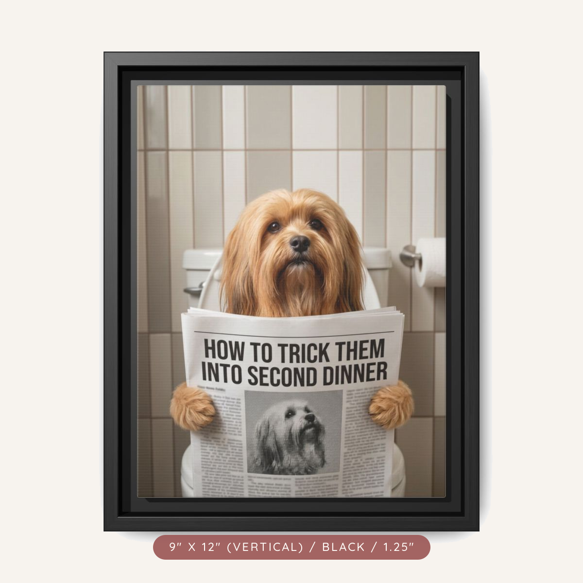 Custom Pet Portrait on Matte Canvas, Framed — The Bathroom Reader — view 3