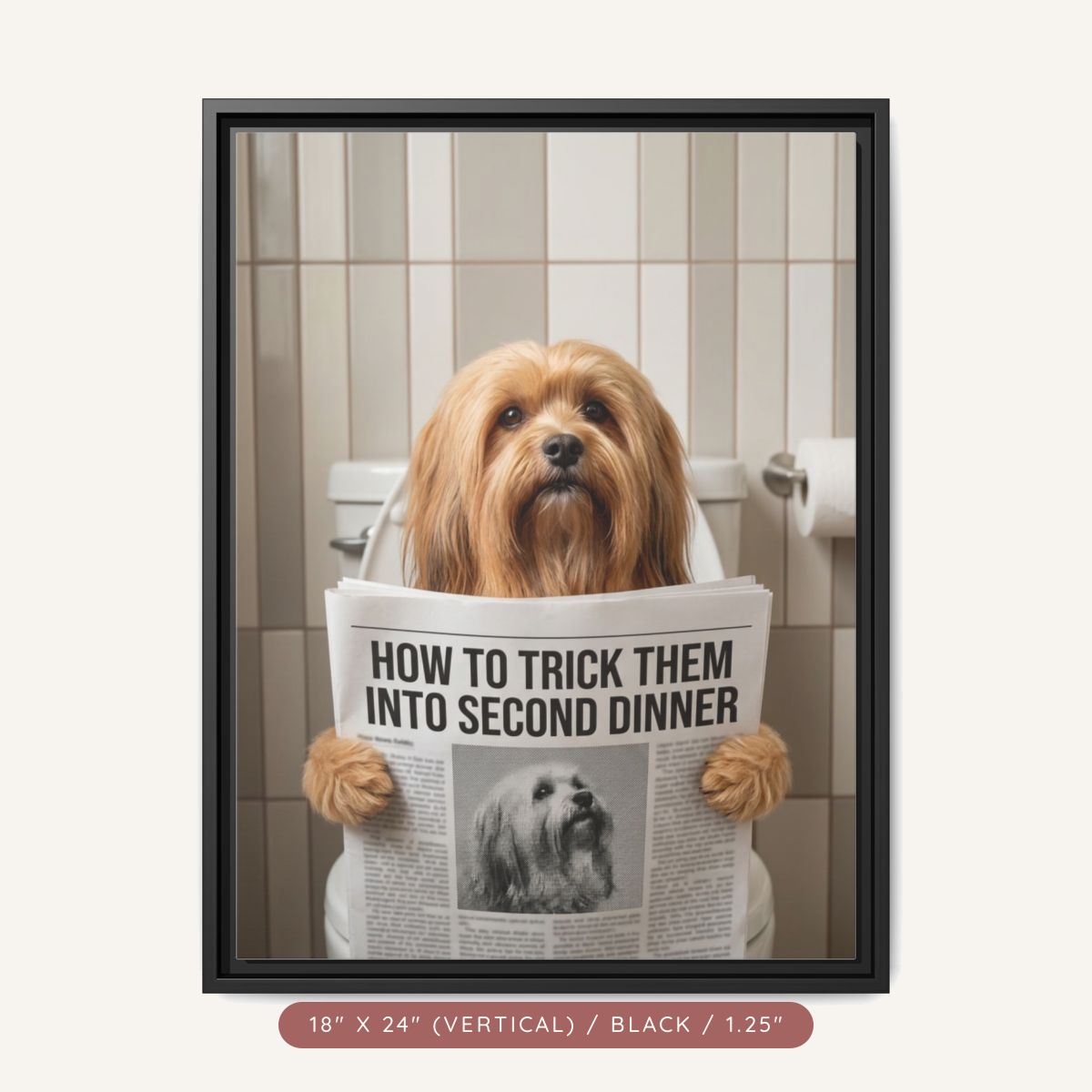 Custom Pet Portrait on Matte Canvas, Framed — The Bathroom Reader — view 36