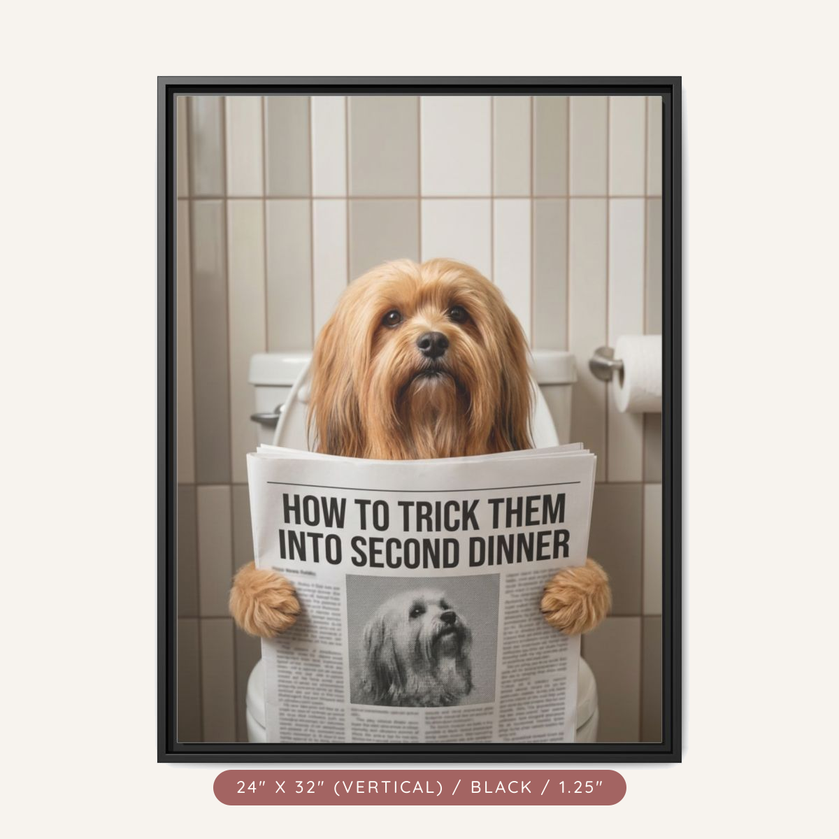Custom Pet Portrait on Matte Canvas, Framed — The Bathroom Reader — view 53