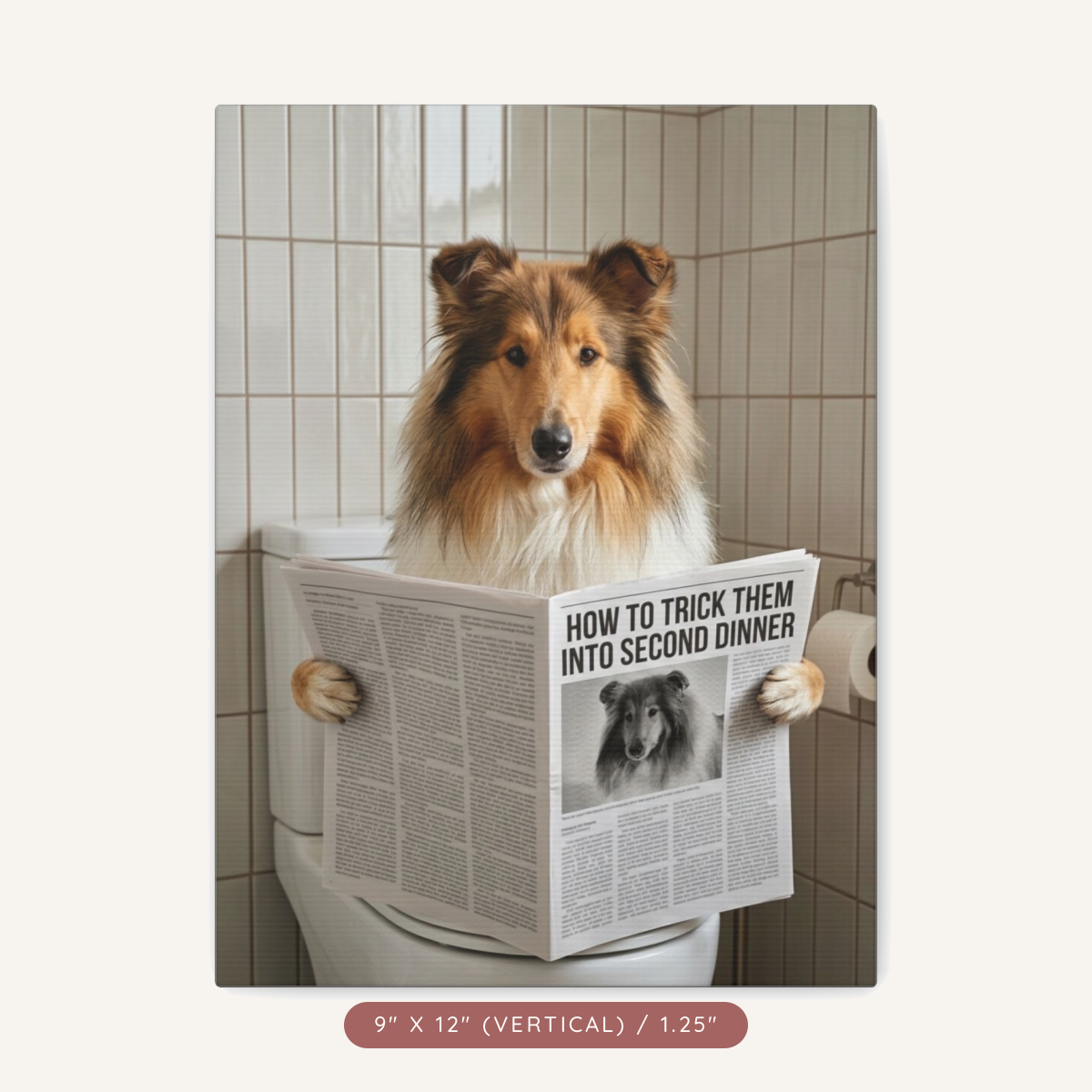 Custom Pet Portrait on Matte Canvas — Bathroom Reading — view 2