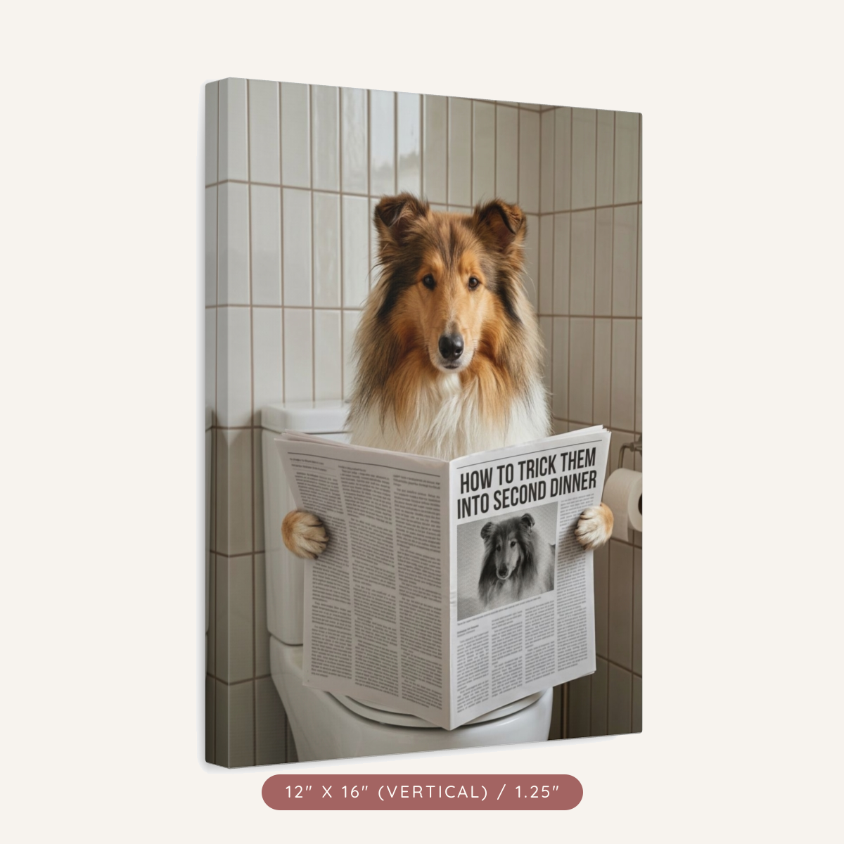 Custom Pet Portrait on Matte Canvas — Bathroom Reading — view 8