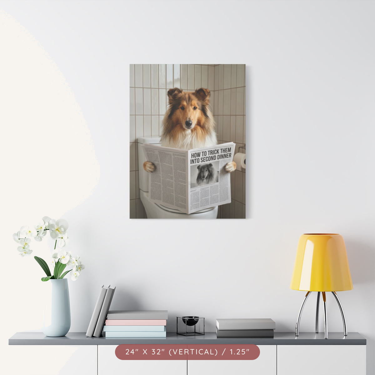 Custom Pet Portrait on Matte Canvas — Bathroom Reading — view 19