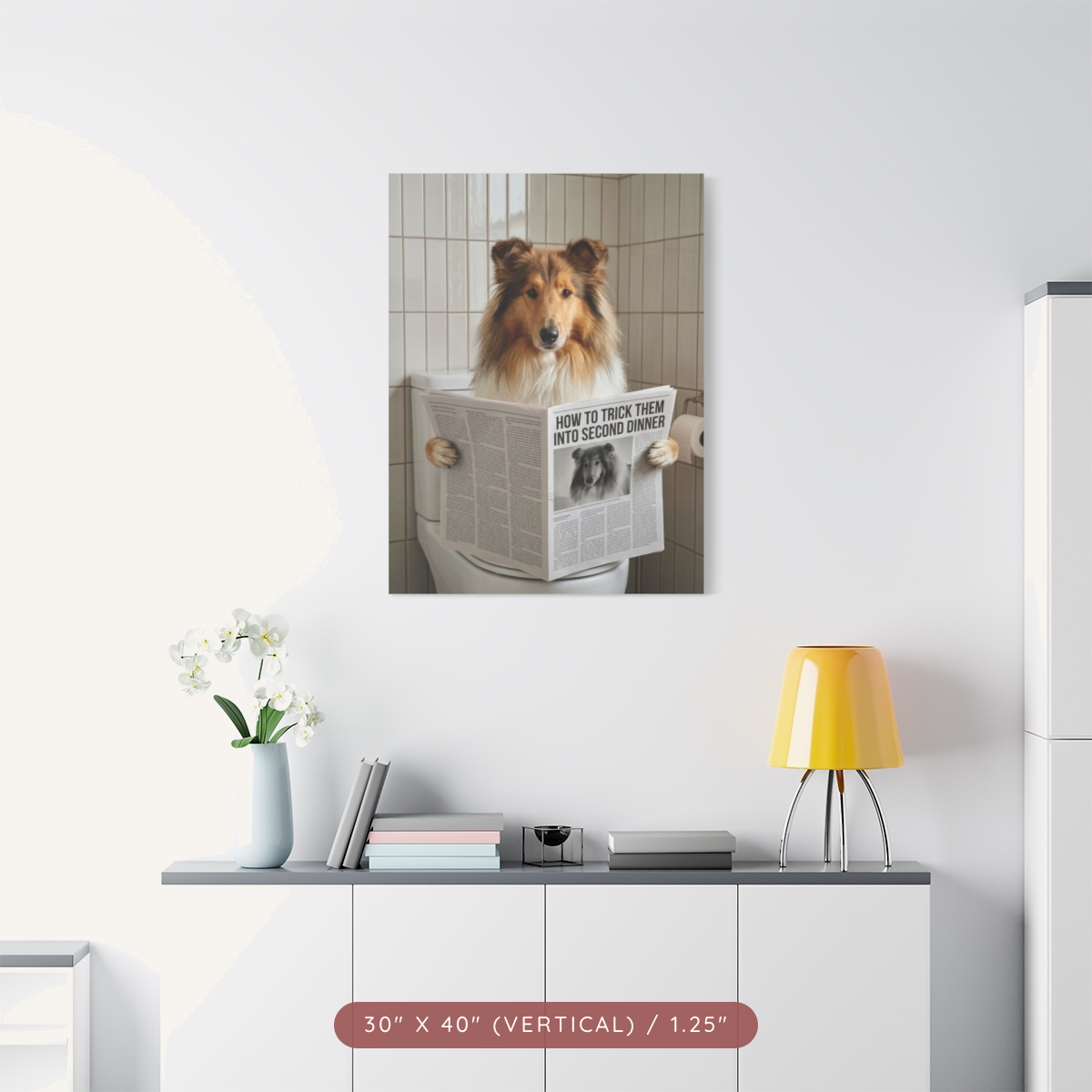 Custom Pet Portrait on Matte Canvas — Bathroom Reading — view 24