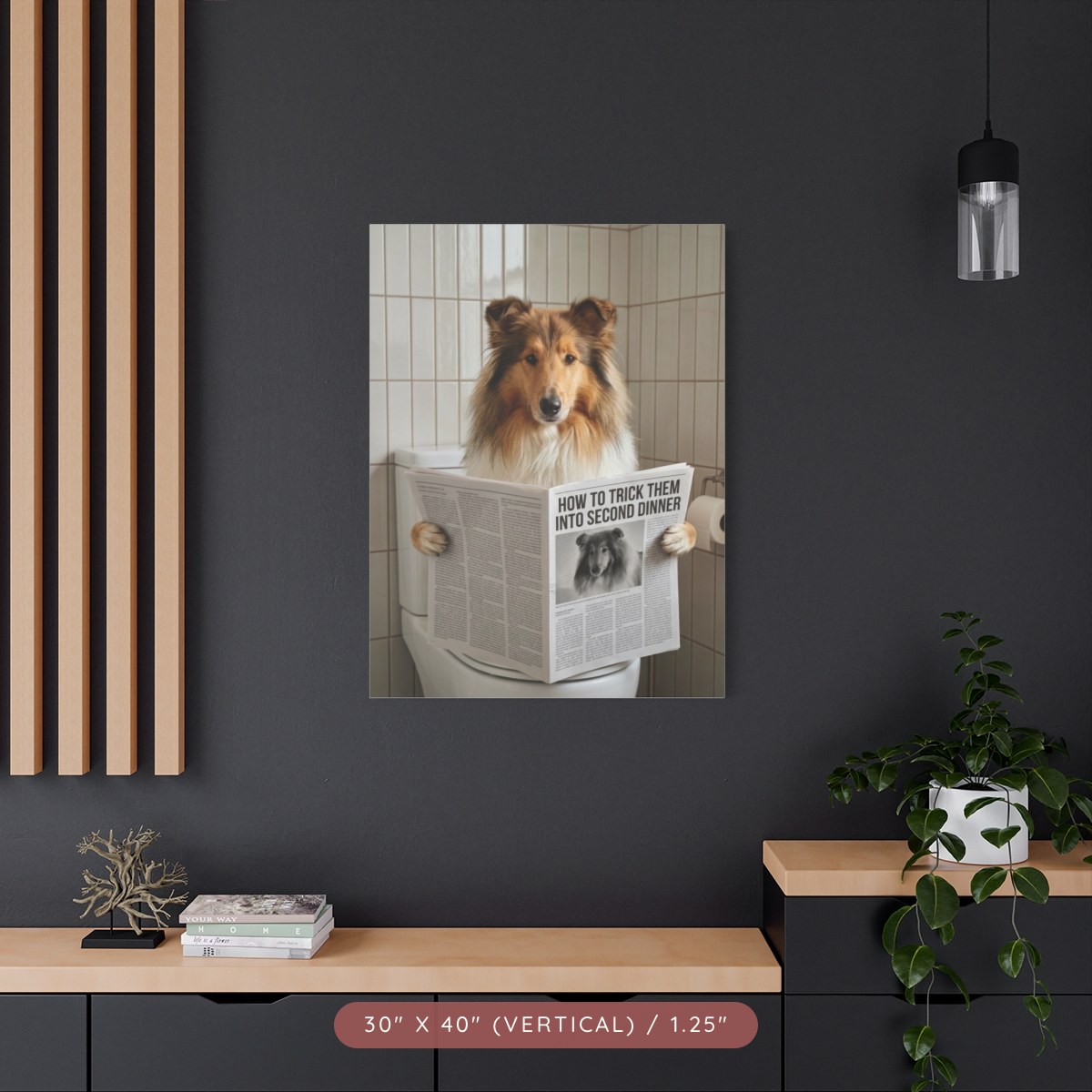 Custom Pet Portrait on Matte Canvas — Bathroom Reading — view 25