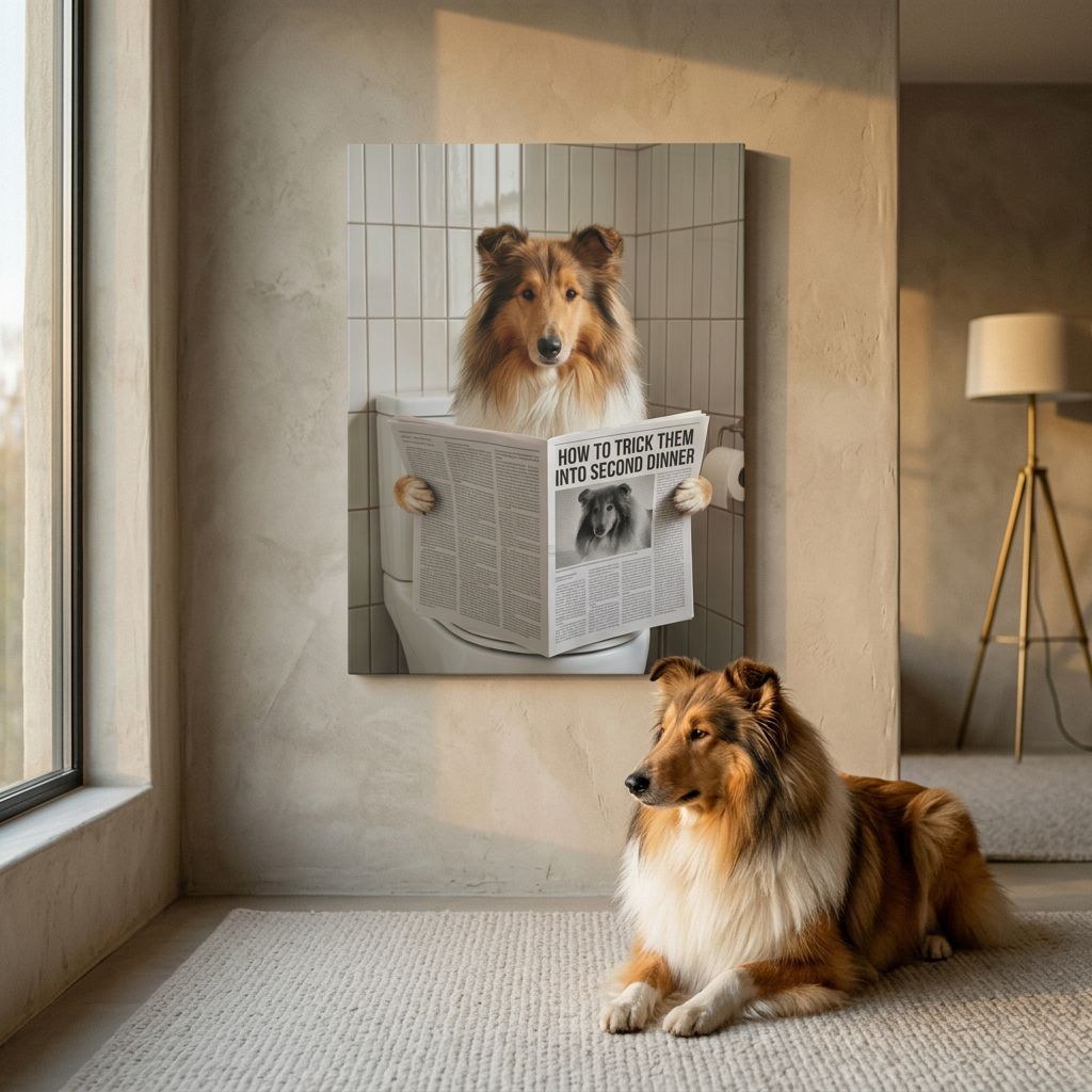 Custom Pet Portrait on Matte Canvas — Bathroom Reading